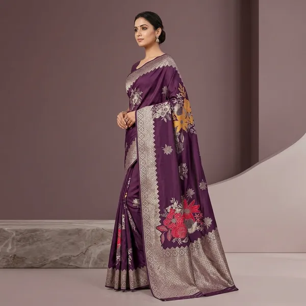 Purple_Banarasi_Silk_Floral_Embroidered_Saree_For_Women