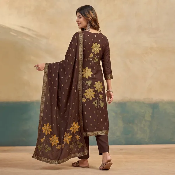 Brown_Embroidered_Viscose_Rayon_Kurta_Set_With_Dupatta_For_Women