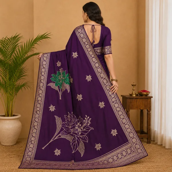 Purple_Banarasi_Silk_Saree_With_Golden_Floral_Motifs