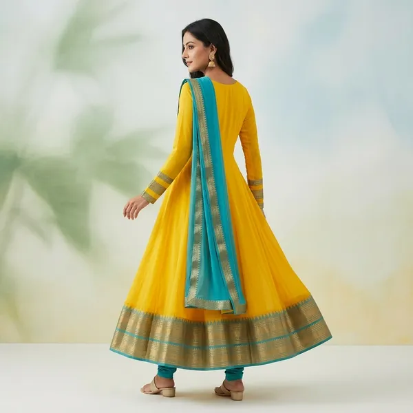 Yellow_Georgette_Anarkali_Suit_With_Golden_Border_For_Women