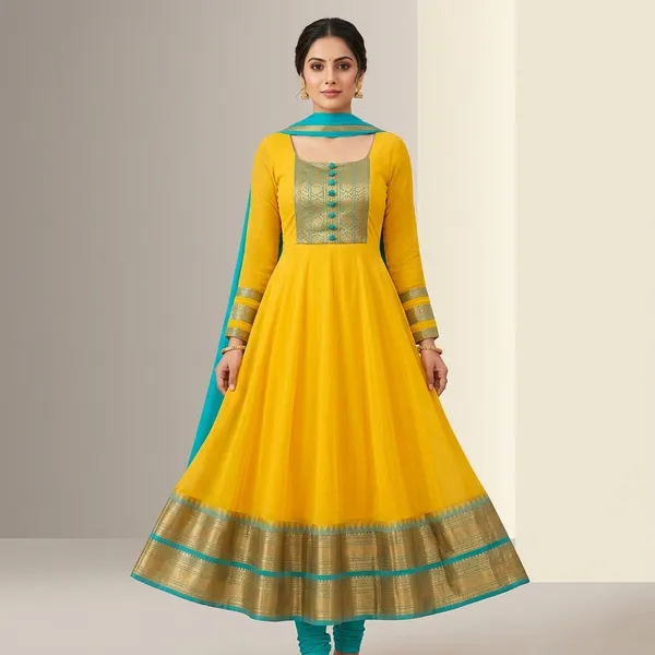 Yellow_Georgette_Anarkali_Suit_With_Golden_Border_For_Women
