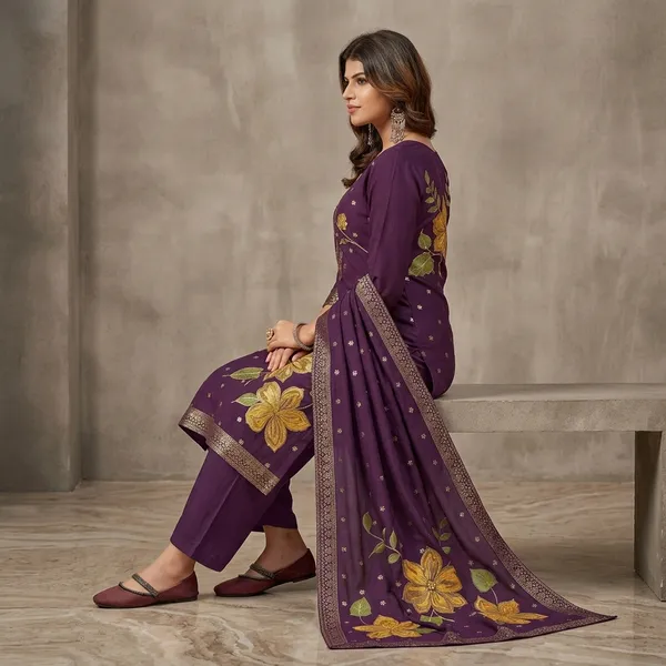 Purple_Floral_Embroidered_Viscose_Rayon_Suit_Set_For_Women