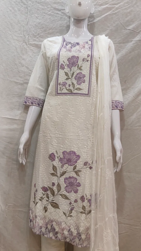 White_Cotton_Chikankari_Embroidered_Straight_Kurta_With_Dupatta