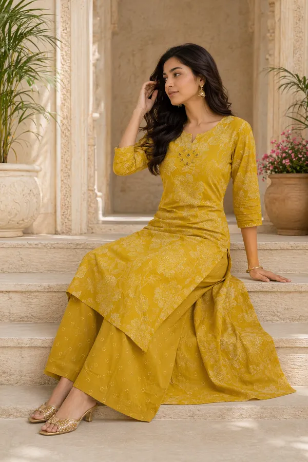 Cotton_Floral_Print_Mirror_Work_Straight_Kurta_For_Women