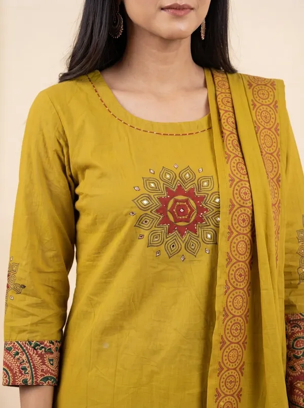 Mustard_Cotton_Embroidered_Straight_Kurta_Set_For_Women