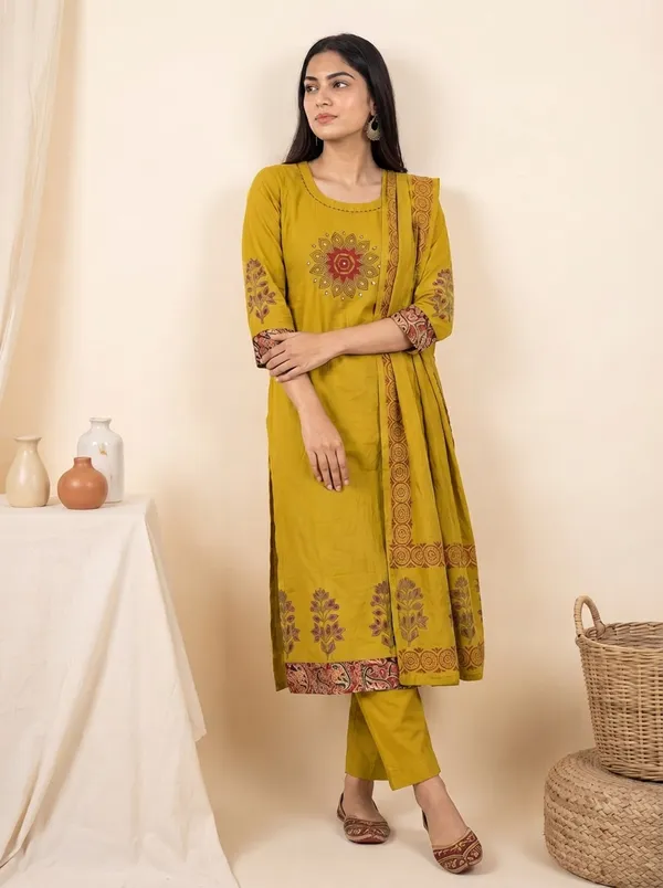 Mustard_Cotton_Embroidered_Straight_Kurta_Set_For_Women