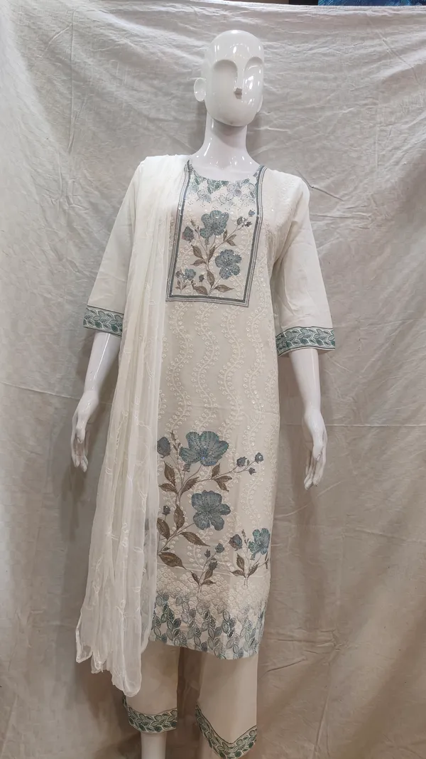 White_Cotton_Chikankari_Embroidered_Kurta_With_Dupatta_For_Women