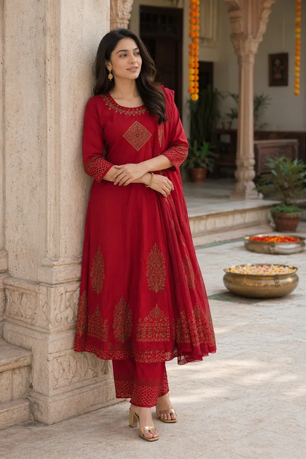 Red_Cotton_Anarkali_Suit_With_Dupatta_For_Women