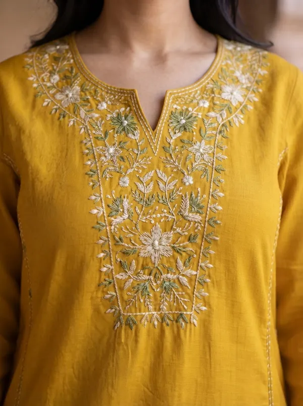 Mustard_Cotton_Embroidered_Straight_Kurta_For_Women