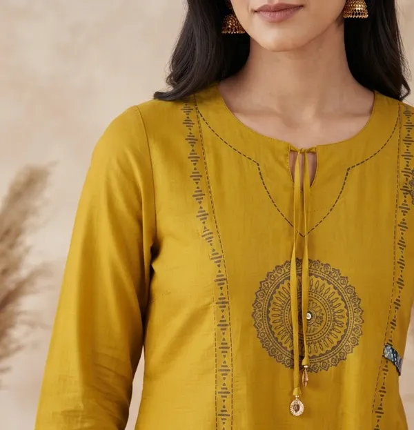 Mustard_Cotton_Printed_Straight_Kurta_With_Dupatta_For_Women