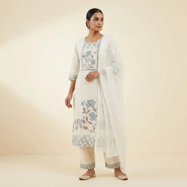 White_Cotton_Chikankari_Embroidered_Kurta_With_Dupatta_For_Women