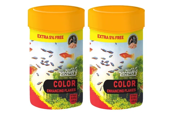Taiyo_Pluss_Discovery_Colour_Enhancing_Flakes_Fish_Food_-_52.5_G_(50_G_+_Extra_5%_Free)_(Pack_Of_2)_|Premium_Slow_Sinking_Diet_For_Fishes_With_Krill_&_Squid_For_Active_Growth_&_Coloration,All_Life_Stages