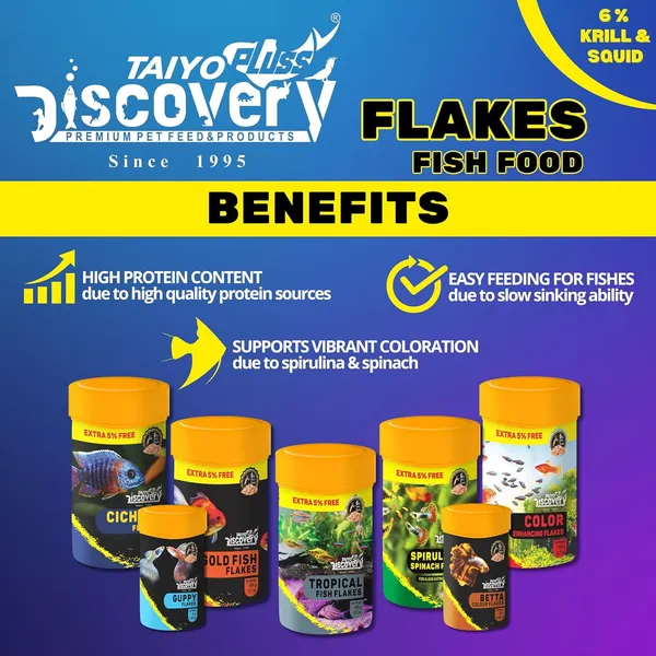 Taiyo_Pluss_Discovery_Tropical_Flakes_Fish_Food_-_52.5_G_(50_G_+_Extra_5%_Free)_(Pack_Of_2)_|_Premium_Slow_Sinking_Diet_For_Fishes_With_Krill_&_Squid_For_Active_Growth_&_Coloration,All_Life_Stages