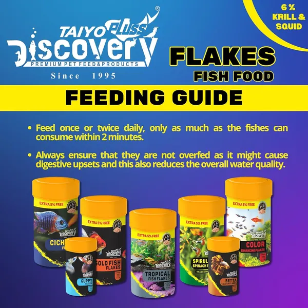 Taiyo_Pluss_Discovery_Tropical_Flakes_Fish_Food_-_52.5_G_(50_G_+_Extra_5%_Free)_(Pack_Of_2)_|_Premium_Slow_Sinking_Diet_For_Fishes_With_Krill_&_Squid_For_Active_Growth_&_Coloration,All_Life_Stages