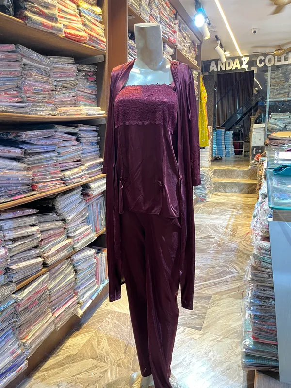 Maroon_Satin_Embroidered_Ethnic_Nighty_For_Women
