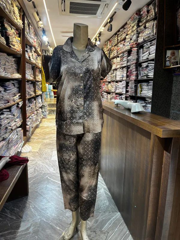 Beige_And_Grey_Satin_Sleeveless_Night_Suit_For_Women