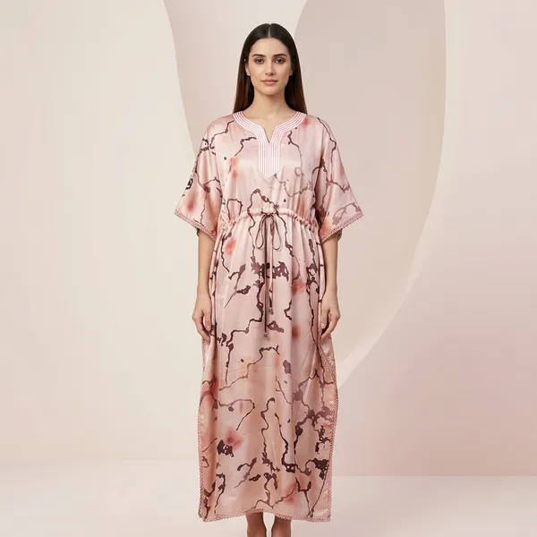Pink_Satin_Floral_Print_Kaftan_For_Women