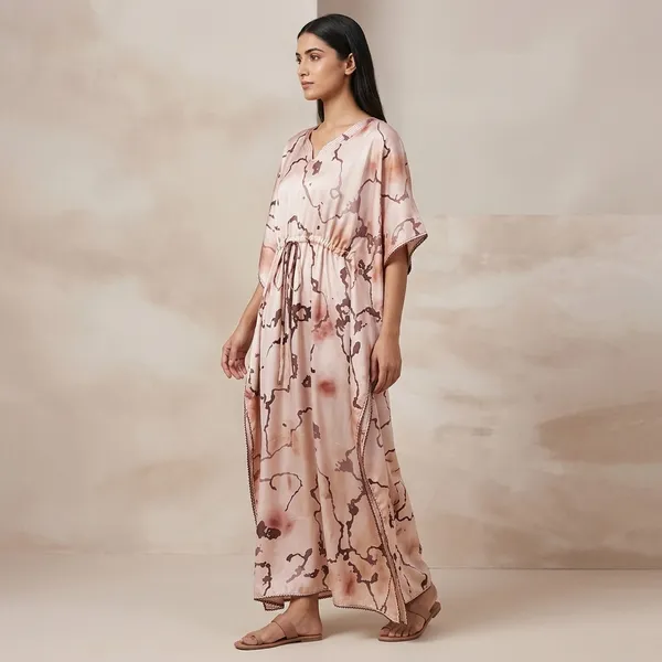 Pink_Satin_Floral_Print_Kaftan_For_Women