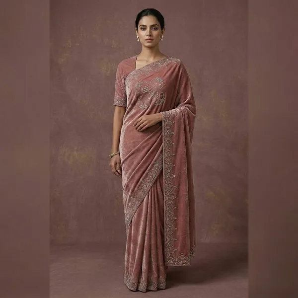 Dusty_Rose_Silk_Velvet_Embroidered_Saree_For_Women