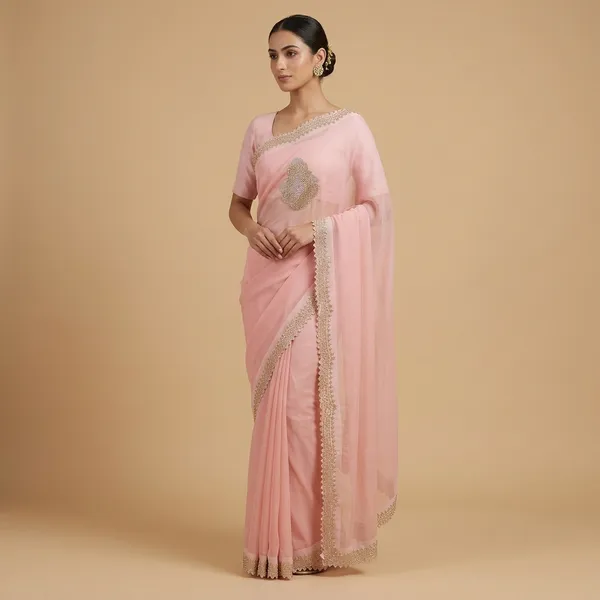 Pink_Silk_Pearl_Embellished_Saree_For_Women