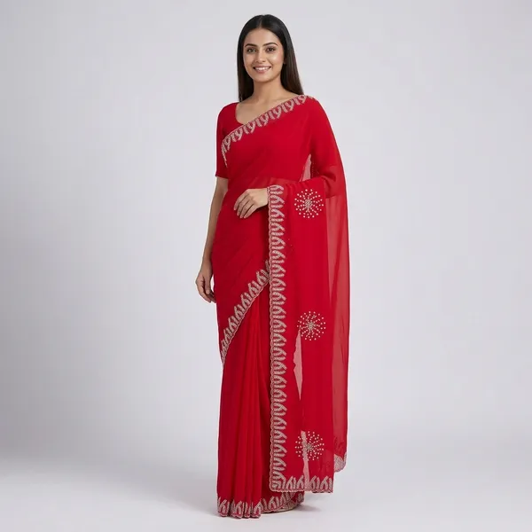 Red_Georgette_Embroidered_Saree_For_Women