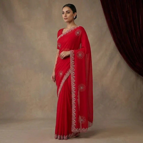 Red_Georgette_Embroidered_Saree_For_Women