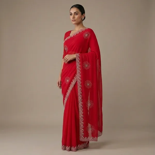 Red_Georgette_Embroidered_Saree_For_Women