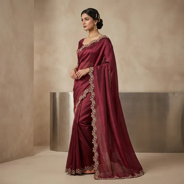 Maroon_Tissue_Silk_Golden_Lace_Trim_Saree_For_Women