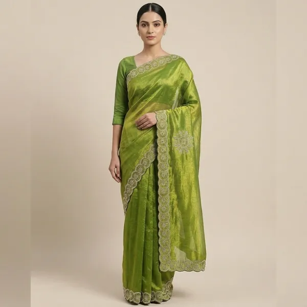 Olive_Green_Tissue_Silk_Embellished_Saree_For_Women