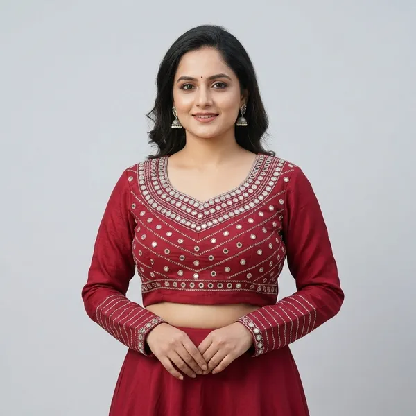 Maroon_Silk_Mirror_Work_Full_Sleeve_Blouse_For_Women