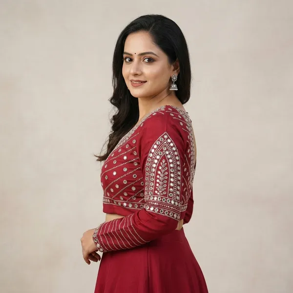 Maroon_Silk_Mirror_Work_Full_Sleeve_Blouse_For_Women