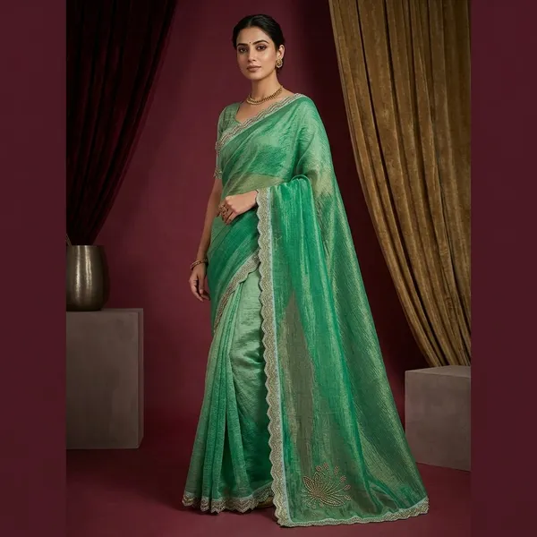 Green_Georgette_Ombre_Silver_Sequin_Border_Saree_For_Women
