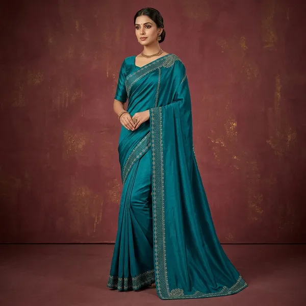 Teal_Velvet_Sequin_Embellished_Saree_For_Women