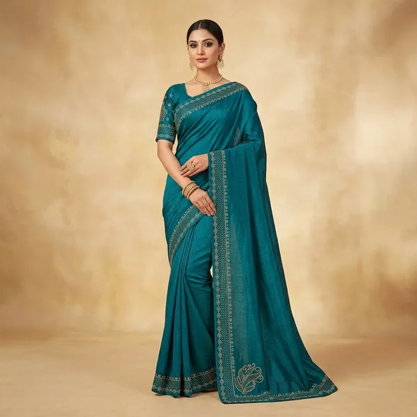 Teal_Velvet_Sequin_Embellished_Saree_For_Women