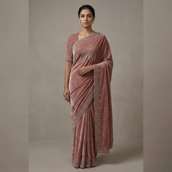 Dusty_Rose_Silk_Velvet_Embroidered_Saree_For_Women