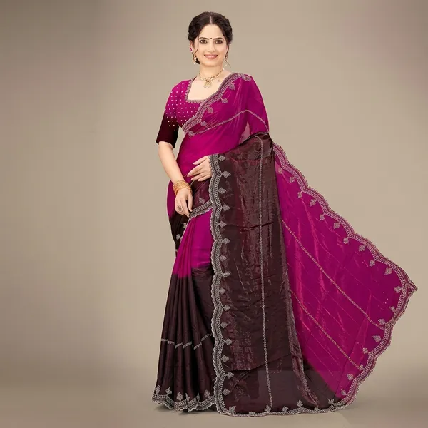 Pink_Brown_Georgette_Half_And_Half_Embellished_Saree_For_Women