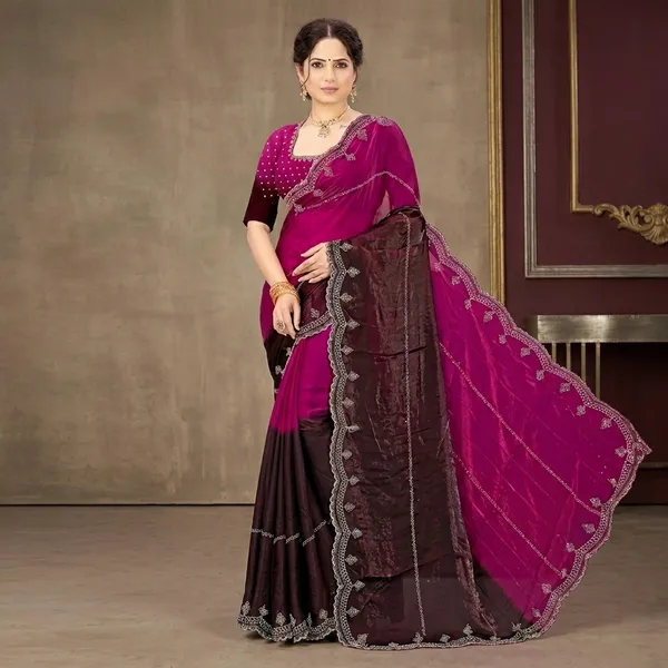 Pink_Brown_Georgette_Half_And_Half_Embellished_Saree_For_Women