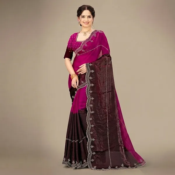 Pink_Brown_Georgette_Half_And_Half_Embellished_Saree_For_Women