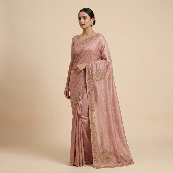 Pink_Silk_Velvet_Embellished_Floral_Saree_For_Women