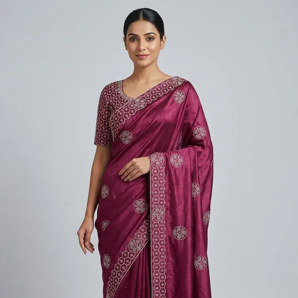 Maroon_Silk_Embroidered_Saree_With_Blouse_For_Women