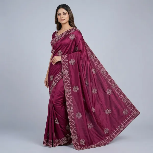 Maroon_Silk_Embroidered_Saree_With_Blouse_For_Women