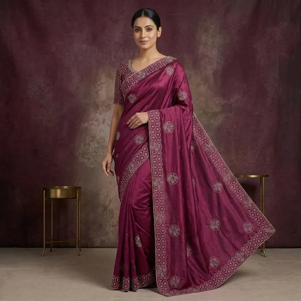 Maroon_Silk_Embroidered_Saree_With_Blouse_For_Women