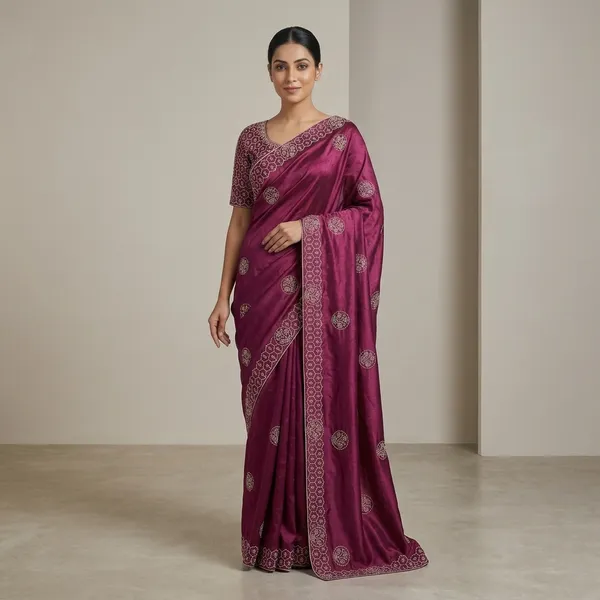 Maroon_Silk_Embroidered_Saree_With_Blouse_For_Women