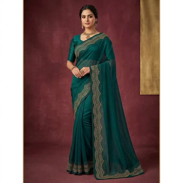 Teal_Green_Georgette_Embellished_Saree_For_Women