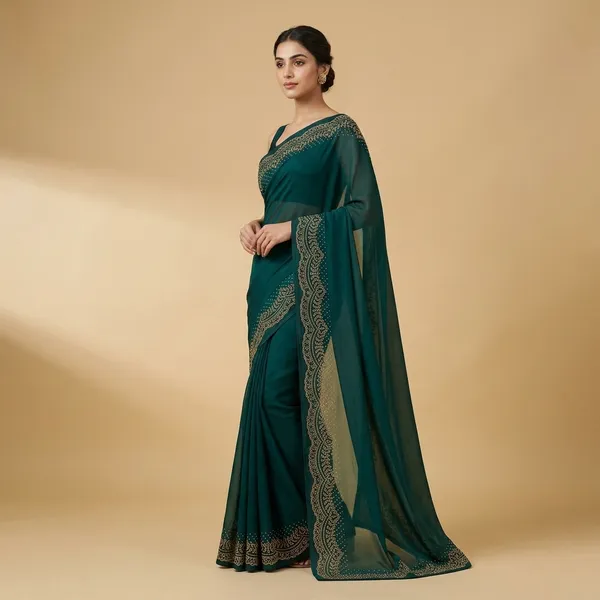 Teal_Green_Georgette_Embellished_Saree_For_Women