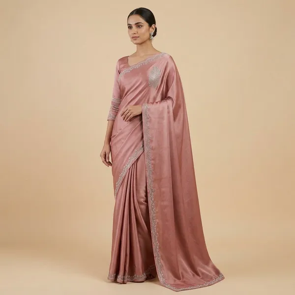Dusty_Pink_Georgette_Velvet_Embellished_Saree_For_Women