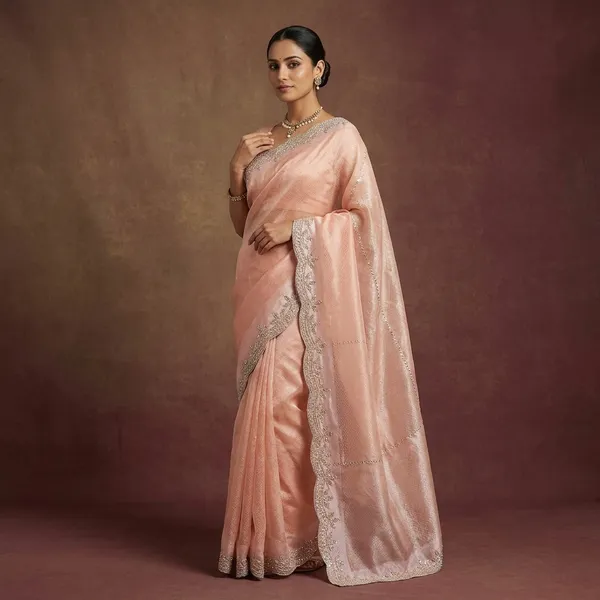 Pink_Tissue_Silk_Embroidered_Sequin_Border_Saree_For_Women