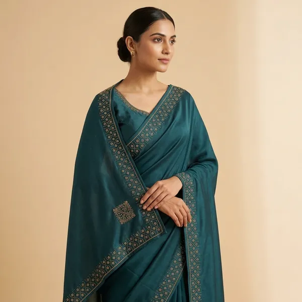 Morpich_Silk_Embroidered_Square_Patch_Saree_For_Women