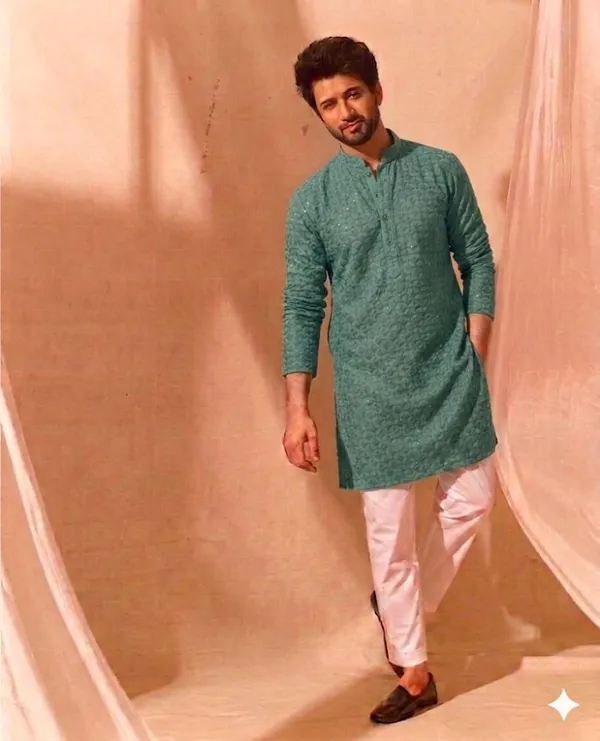 Green_Cotton_Relaxed_Fit_Ethnic_Kurta_For_Men