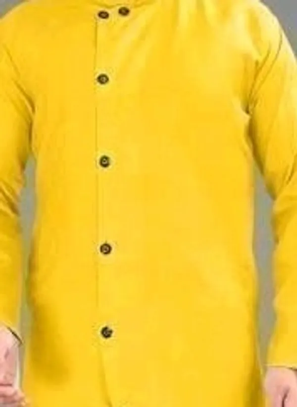 Yellow_Cotton_Full_Sleeve_Mandarin_Collar_Kurta_For_Men